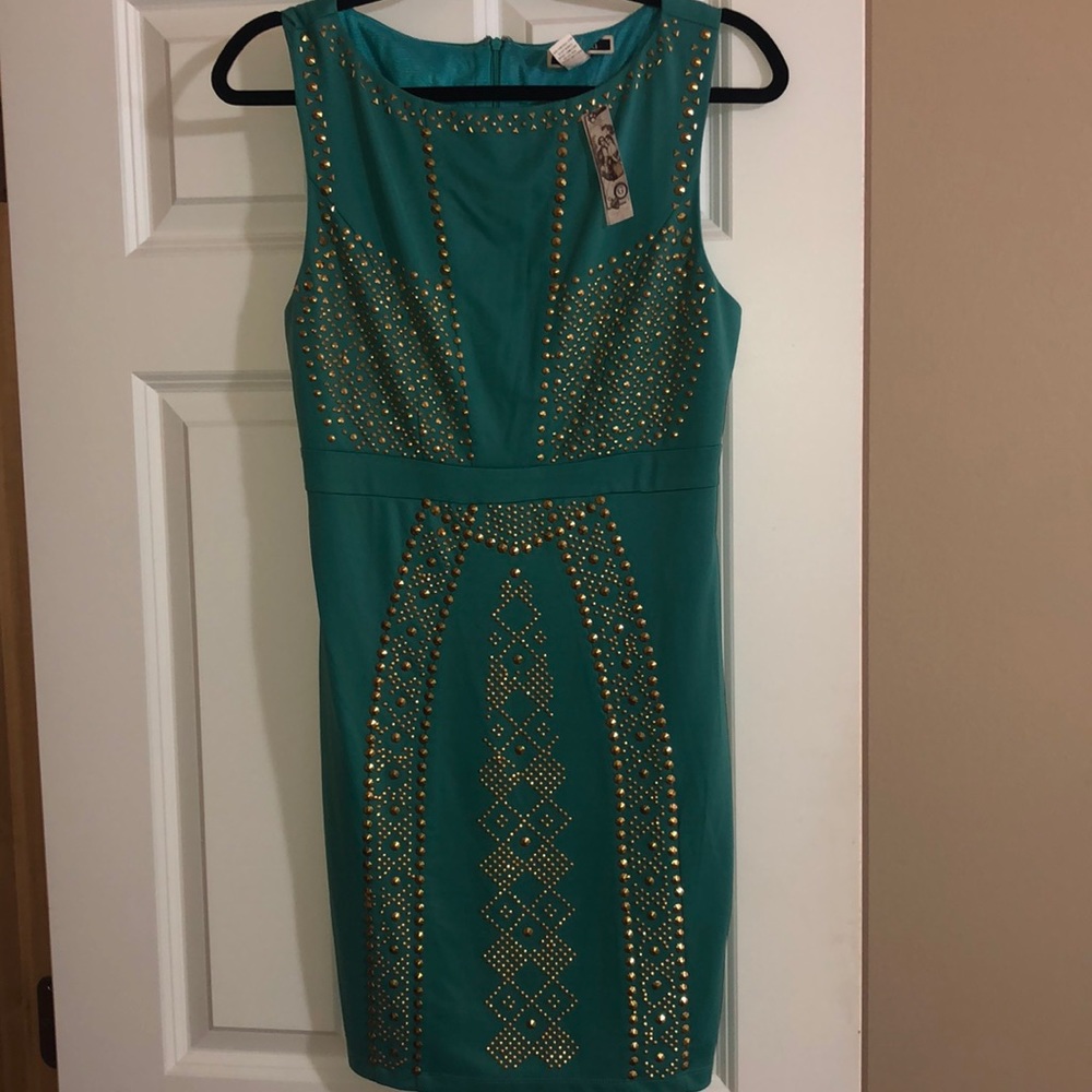 Gold studded turquoise dress - Picture 6 of 7